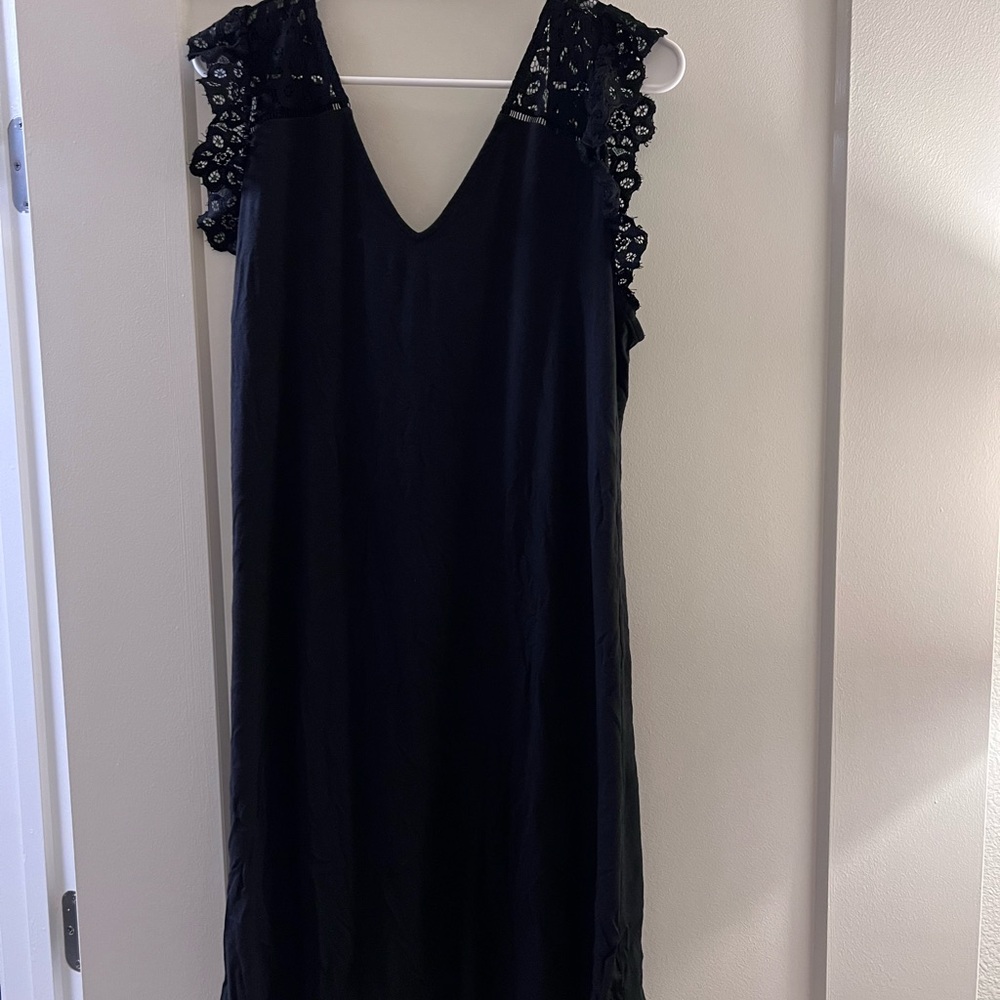 LOFT Elegant Black Lace Sleeve Dress